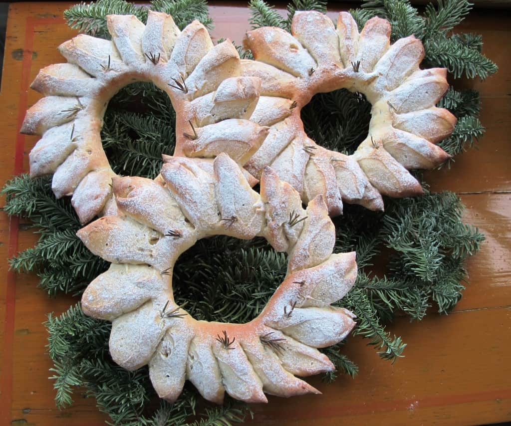 Three Christmas bread wreaths