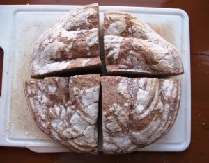 Sourdough bread baked and quartered