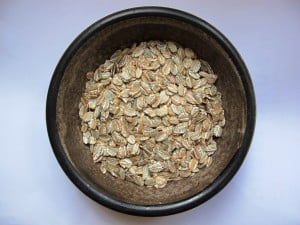 Rolled jumbo oats before toasting and soaking