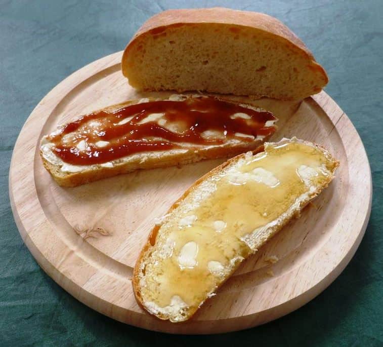 Slices of Zedl with Butter, Honey and Jam