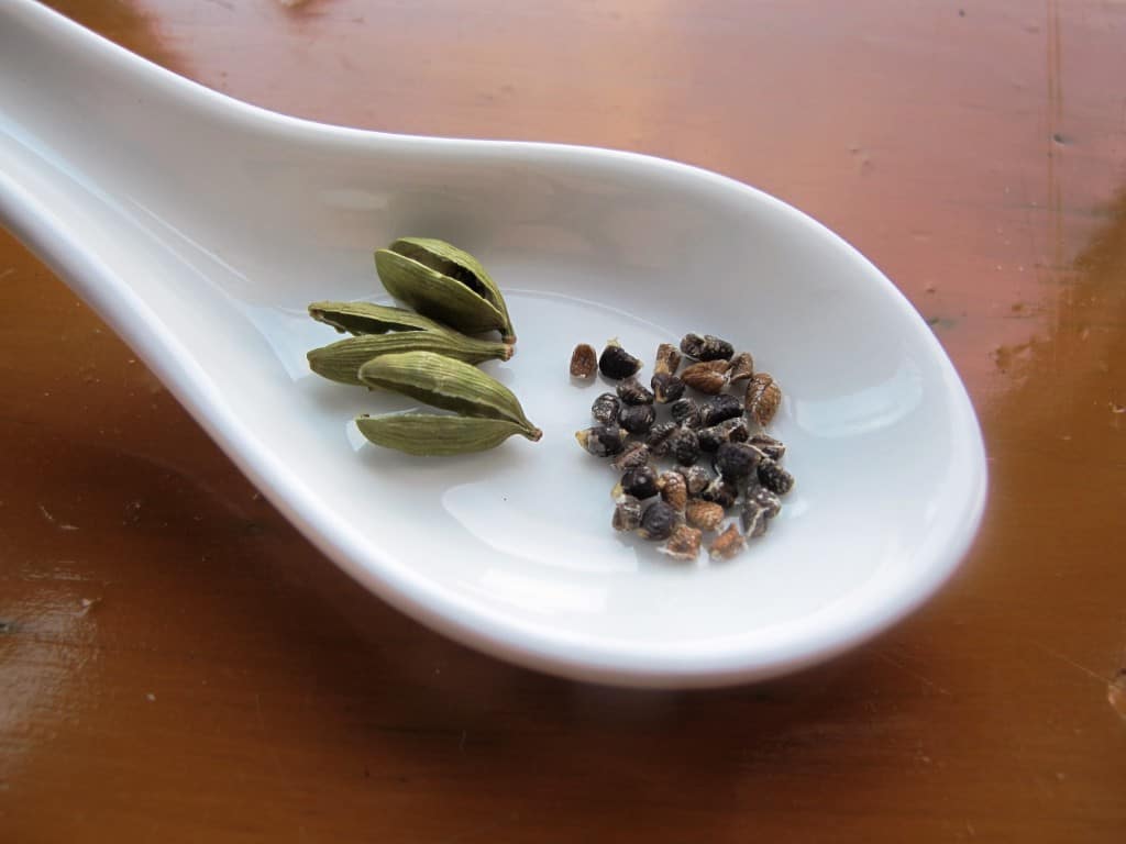 Cardamom pods and seeds