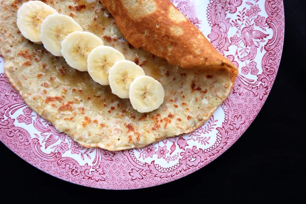 Sweet sorghum flour pancake banana maple syrup